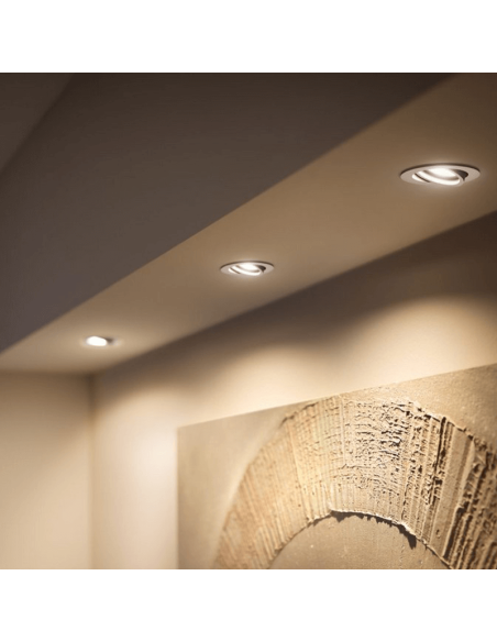 Pack focos empotrables redondo Milliskin blanco Philips Hue detalle luz encendida