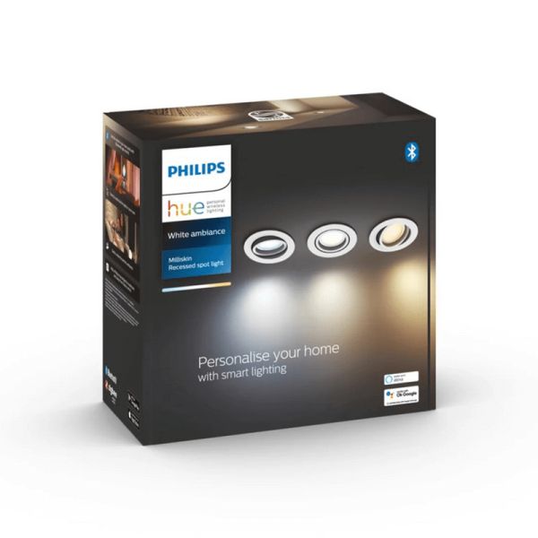 Pack focos empotrables redondo Milliskin blanco Philips Hue caja producto