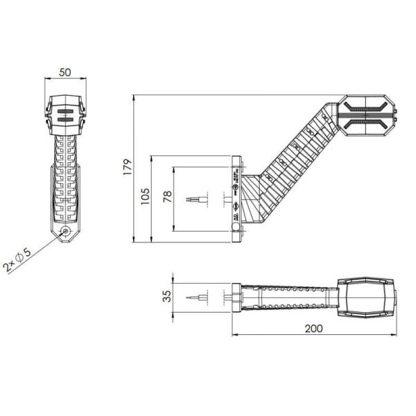 Dimensions Manomètre LED Long Flexible Dragon 3 Lumières 12V 24V SM1 AM RM1 Horpol LD 2995 LD 2994 | leonleds