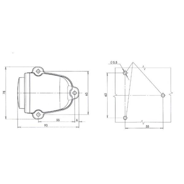 Dimensiones Piloto LED Neon de galibo delantero A soporte angular 3 Tornillos W25n 785 Was | LeonLeds