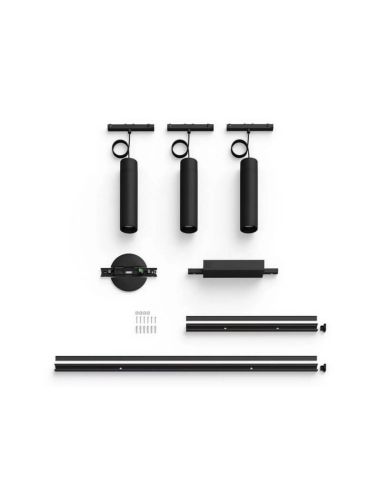 Kit Perifo negro techo 3 focos Hue White Color Ambiance contenido producto