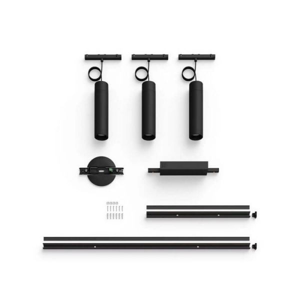 Kit Perifo negro techo 3 focos Hue White Color Ambiance contenido producto