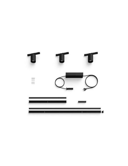 Kit Perifo parede preto 3 focos Hue Branco Cor Ambiance componentes