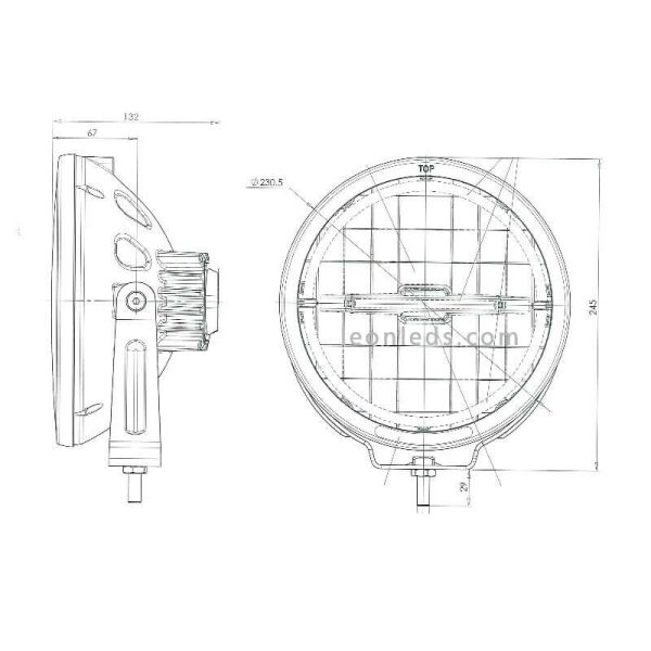 Dimensiones Faro LED Redondo Homologado para Camión o 4x4 12V/24V Was | LeonLeds