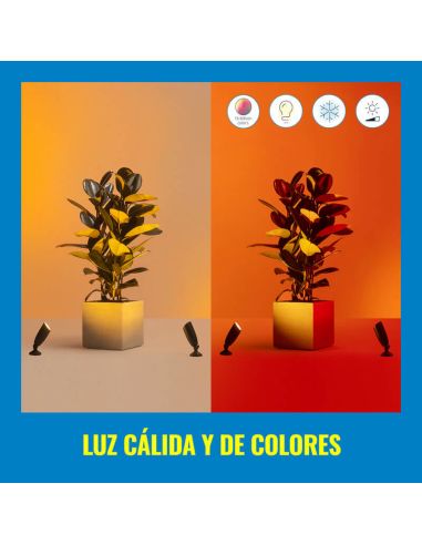 Focos de Suelo Exterior Inteligente con picas de tierra, Spotlight a todo color, Wifi, IP65, 12V - Kit de 2 focos y Extensión am