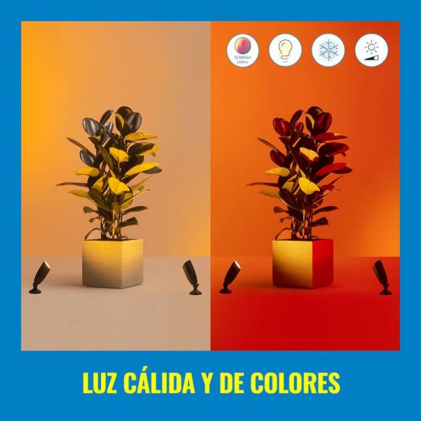Focos de Suelo Exterior Inteligente con picas de tierra, Spotlight a todo color, Wifi, IP65, 12V - Kit de 2 focos y Extensión am