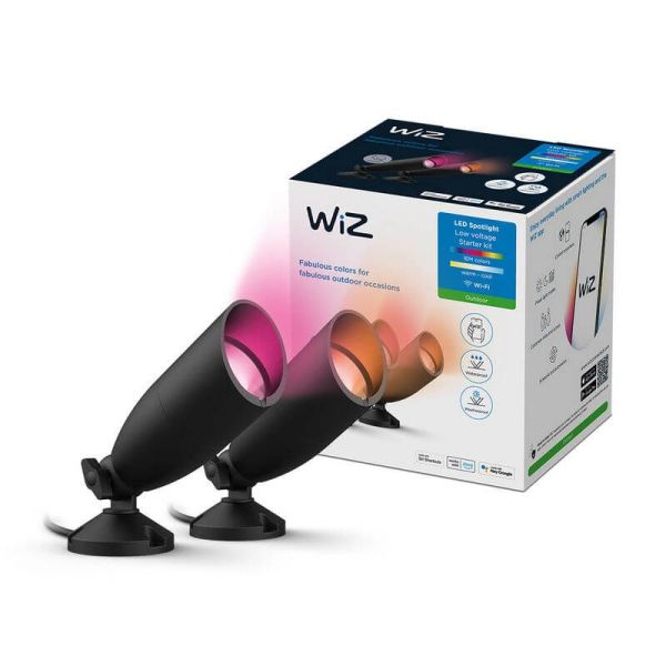 Projetores de piso externos inteligentes com pontas de aterramento, projetor colorido, Wi-Fi, IP65, 12V - Kit de 2 projetores de