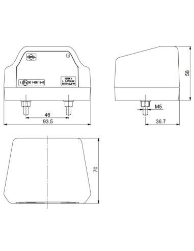 Dimensiones Piloto de matricula LED Neon Homologada 12/24V LTD 2833 L R1 Horpol | LeonLeds