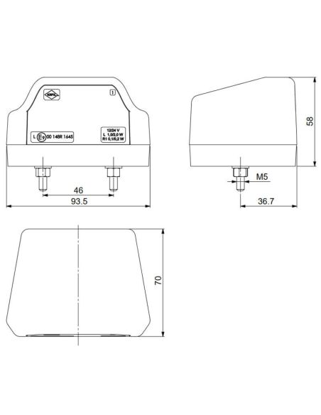 Dimensions Éclairage de plaque d'immatriculation LED Neon Homologué 12/24V LTD 2833 L R1 Horpol | leonleds