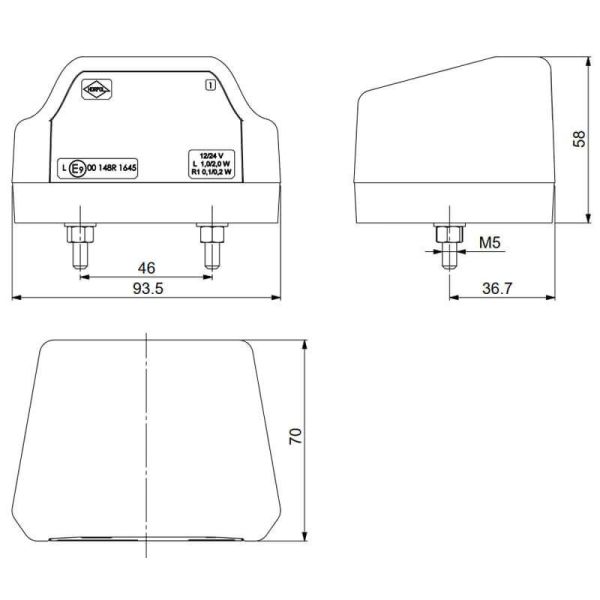 Dimensiones Piloto de matricula LED Neon Homologada 12/24V LTD 2833 L R1 Horpol | LeonLeds