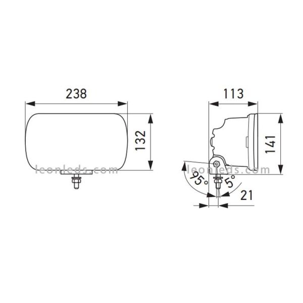Dimensões Farol de LED Jumbo retangular homologado 1FE 016 773-101 Hella | Leon Iluminação LED