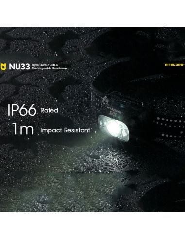 Portée de la lampe frontale LED rechargeable NU33