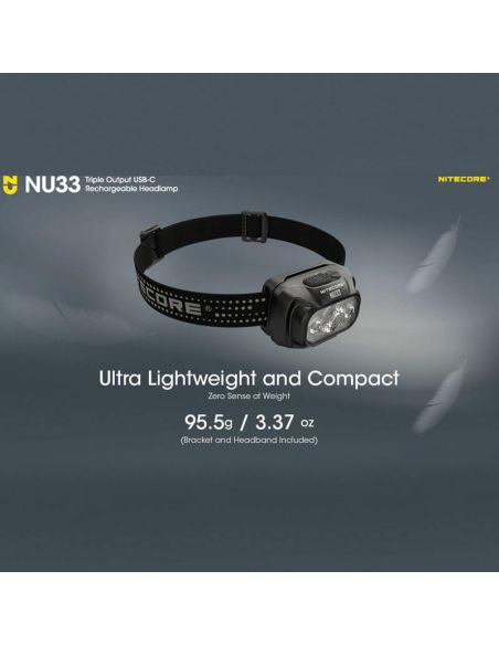 Linterna LED frontal recargable NU33 ultraligera y compacta