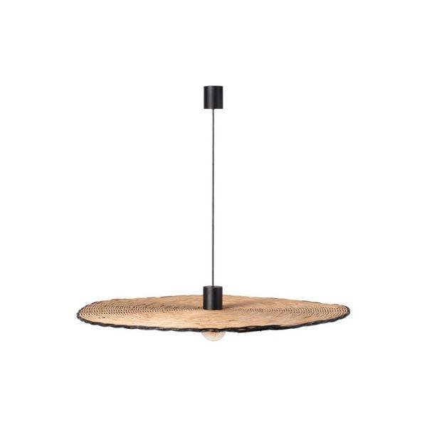 Lámpara colgante negra y de ratán Costas con forma de platillo ø1000 Faro Barcelona 68590-70 | LeonLeds