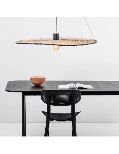 Lámpara colgante negra y de ratán Costas con forma de platillo ø1000 Faro Barcelona 68590-70 Ambiente| LeonLeds