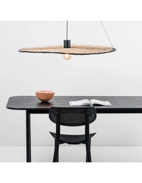 Suspension Costas en forme de soucoupe noire et rotin ø1000 Faro Barcelona 68590-70 Ambiente| LéonLeds