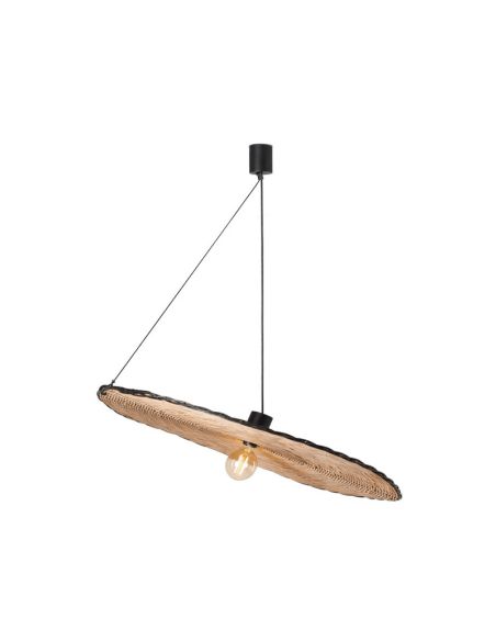 Lámpara colgante negra y de ratán Costas con forma de platillo ø1000 Faro Barcelona 68590-70 lateral luz| LeonLeds