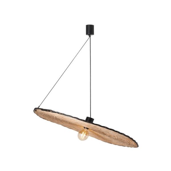 Lámpara colgante negra y de ratán Costas con forma de platillo ø1000 Faro Barcelona 68590-70 lateral luz| LeonLeds