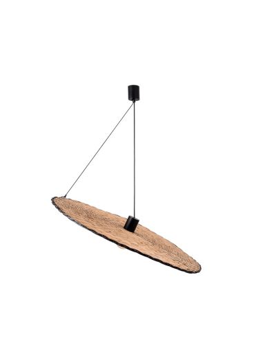 Lámpara colgante negra y de ratán Costas con forma de platillo ø1000 Faro Barcelona 68590-70 lateral| LeonLeds