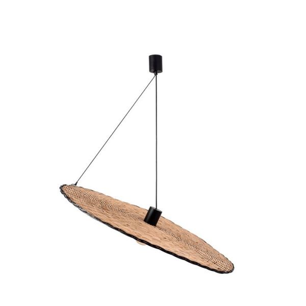 Lámpara colgante negra y de ratán Costas con forma de platillo ø1000 Faro Barcelona 68590-70 lateral| LeonLeds
