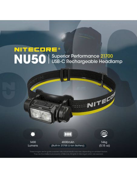 Linterna frontal recargable NU50 carga rápida USB-C 142m | LeonLeds