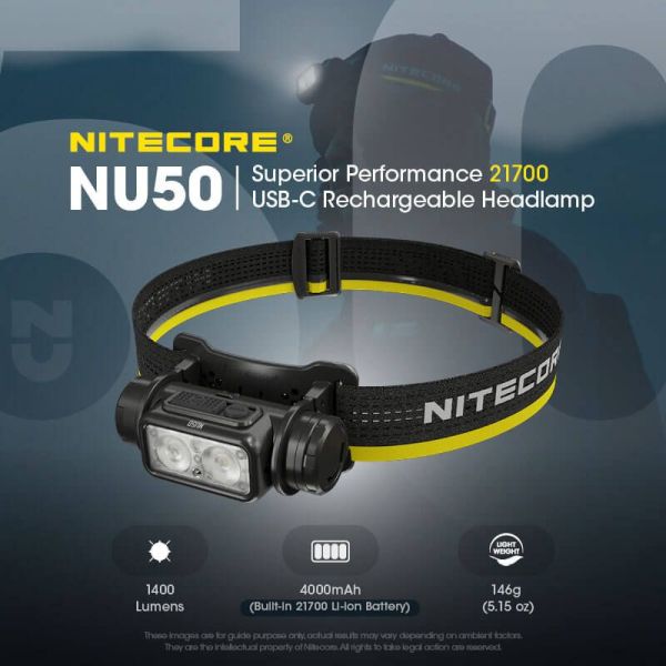 Linterna frontal recargable NU50 carga rápida USB-C 142m | LeonLeds