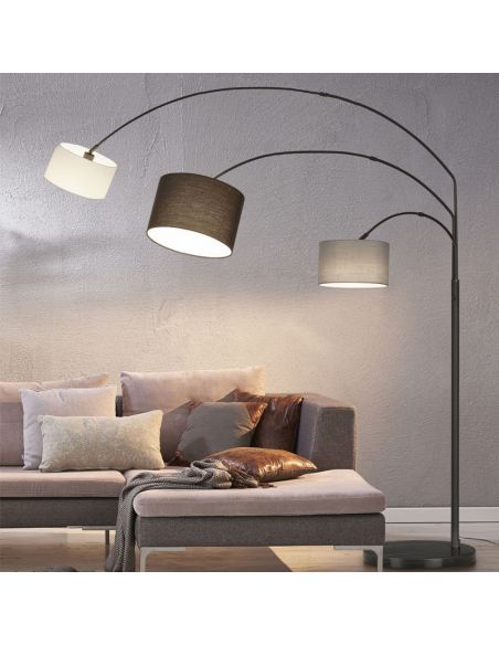 Lámpara de pie con 3 pantallas textiles Blanca, Gris, Negra Clark 401700317 Ambiente | LeonLeds