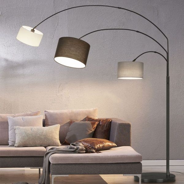 Lámpara de pie con 3 pantallas textiles Blanca, Gris, Negra Clark 401700317 Ambiente | LeonLeds