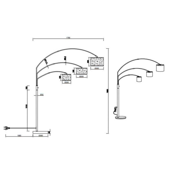 Lámpara de pie con 3 pantallas textiles Blanca, Gris, Negra Clark 401700317 Medidas | LeonLeds