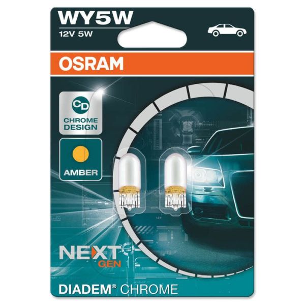 Lâmpada sem tampa Âmbar Halógena Diadema Cromado WY5W 12V (Próxima Geração) 2 Unds. Osram | leonleds