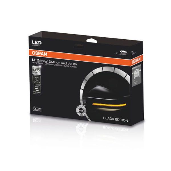 Clignotant dynamique à LED pour rétroviseur fini en noir LEDriving® LEDDMI 8V0 BK S Approuvé Lot de 2. Audi A3 8V Osram