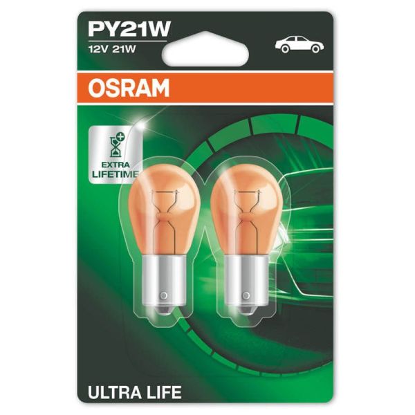 Bombilla Ambar Halogena Ultra Life PY21W 12V 2 Unds. 7507ULT-02B 21W Cristal Ambar | LeonLeds