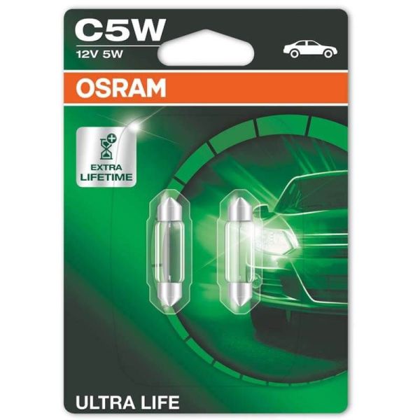 Bombilla Halogena C5W Ultra Life 12V 2 Unds. 6418ULT-02B 5W 35mm Osram | LeonLeds