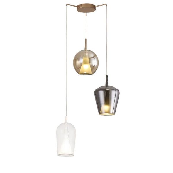 Lámpara de techo Colgante de cristal Elsa con 3 Luces Bola, Campana y Champ 