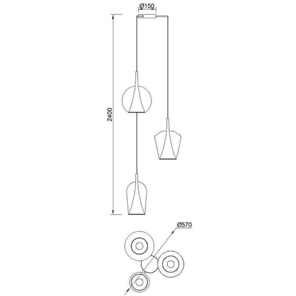 Lámpara de techo Colgante de cristal Elsa con 3 Luces Bola, Campana y Champ  medidas