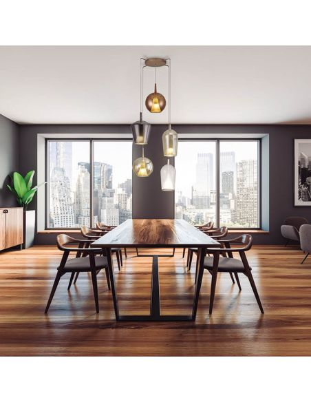 Plafonnier suspendu en verre Elsa avec 5 lumières d'ambiance