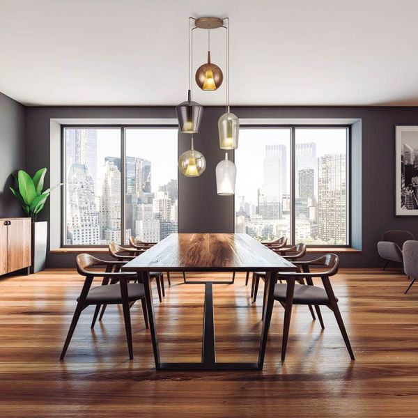 Plafonnier suspendu en verre Elsa avec 5 lumières d'ambiance