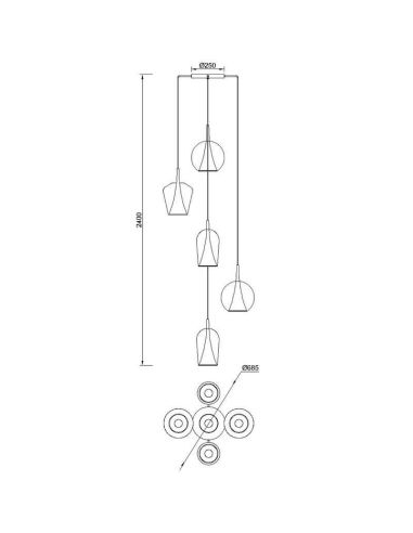 Lámpara de techo Colgante de cristal Elsa con 5 Luces medidas