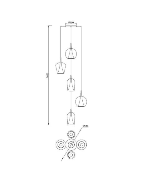 Lámpara de techo Colgante de cristal Elsa con 5 Luces medidas