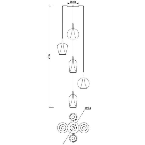 Lámpara de techo Colgante de cristal Elsa con 5 Luces medidas