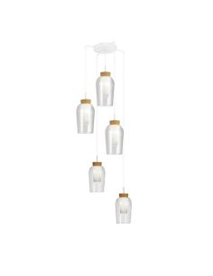 Candeeiro suspenso de cristal Nora 5 Lights E27 base redonda Ø 63cm - branco/madeira, preto/mármore, dourado/branco