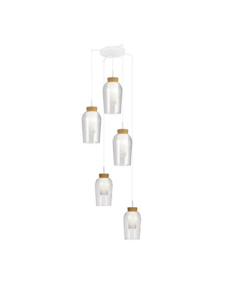 Suspension Crystal Nora 5 Lumières E27 base ronde Ø 63cm - blanc/bois, noir/marbre, or/blanc