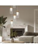 Candeeiro suspenso de cristal Nora 5 Lights E27 base redonda Ø 63cm - branco/madeira, preto/mármore, dourado/branco ambiente