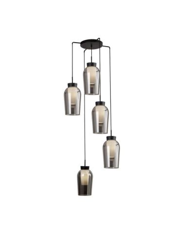 Lámpara de Techo Colgante de cristal Nora 5 Luces E27 base redonda Ø 63cm - negro/mármol
