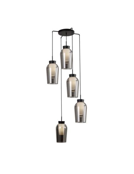 Lámpara de Techo Colgante de cristal Nora 5 Luces E27 base redonda Ø 63cm - negro/mármol