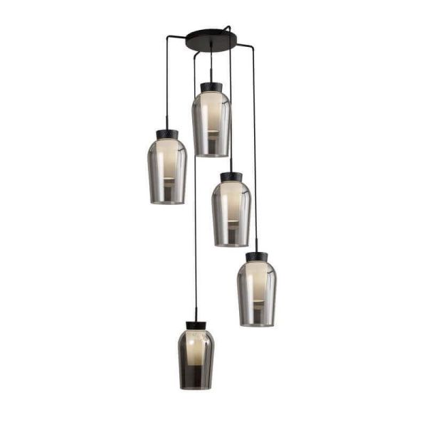 Lámpara de Techo Colgante de cristal Nora 5 Luces E27 base redonda Ø 63cm - negro/mármol