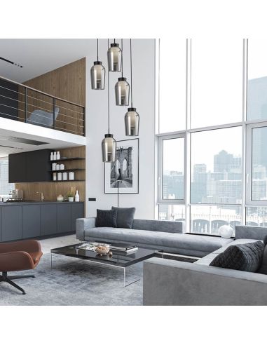 Pendente de cristal Nora 5 Lights E27 base redonda Ø 63cm - mármore preto/ambiente