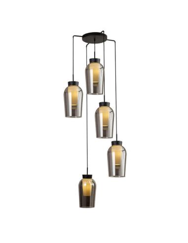 Lámpara de Techo Colgante de cristal Nora 5 Luces E27 base redonda Ø 63cm - negro/mármol luz