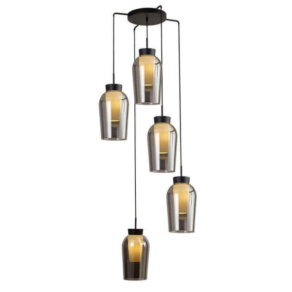 Lámpara de Techo Colgante de cristal Nora 5 Luces E27 base redonda Ø 63cm - negro/mármol luz