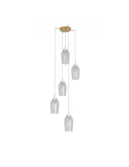 Suspension en cristal Nora 5 Lumières E27 base ronde Ø 63cm - or/blanc